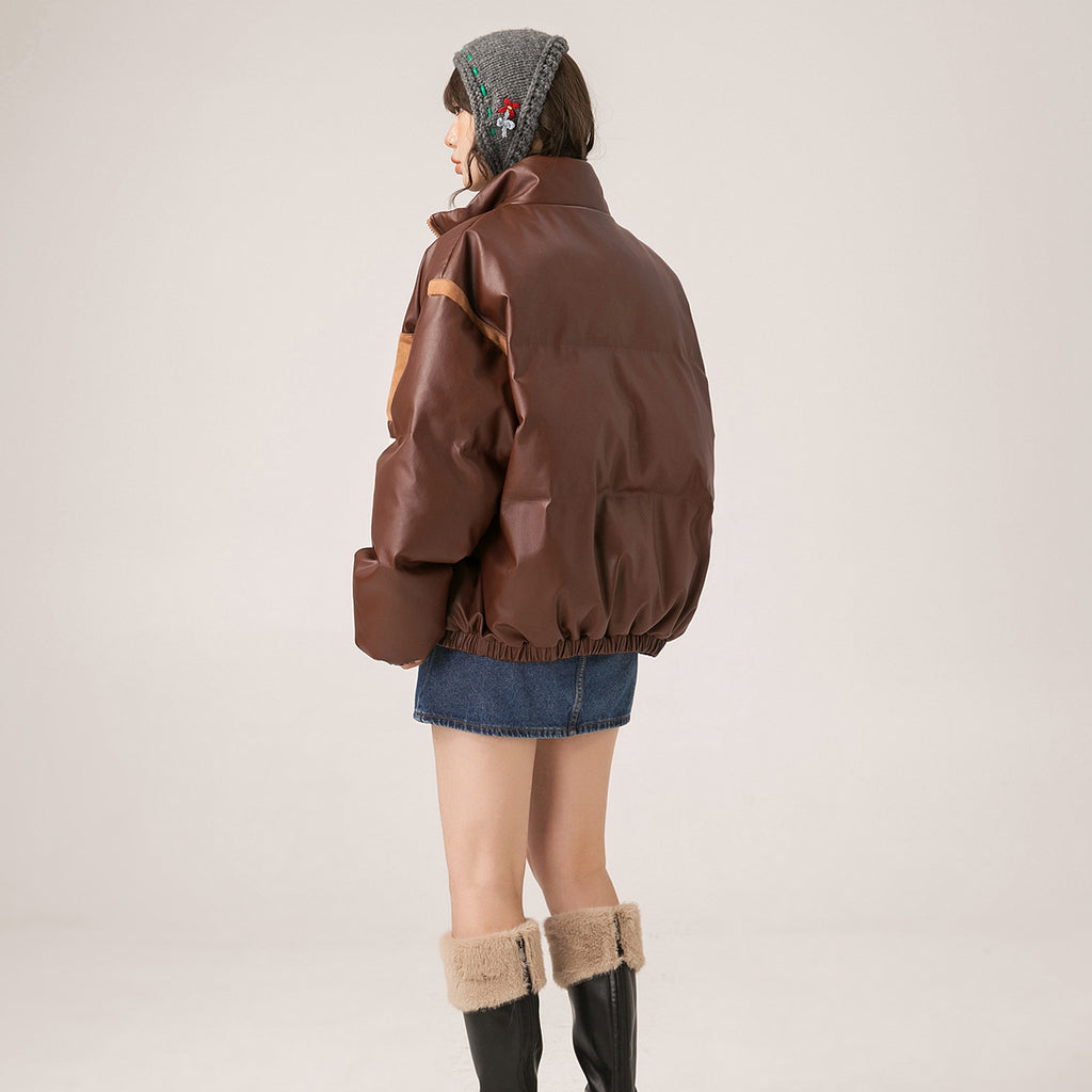 Unisex Coat Winter Pu Retro Flight Suit