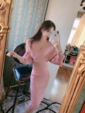 Women Maxi Dress Autumn and Winter Long-Sleeved Knitted V-neck Sexy Top Hip Skirt Knitted Two-Piece