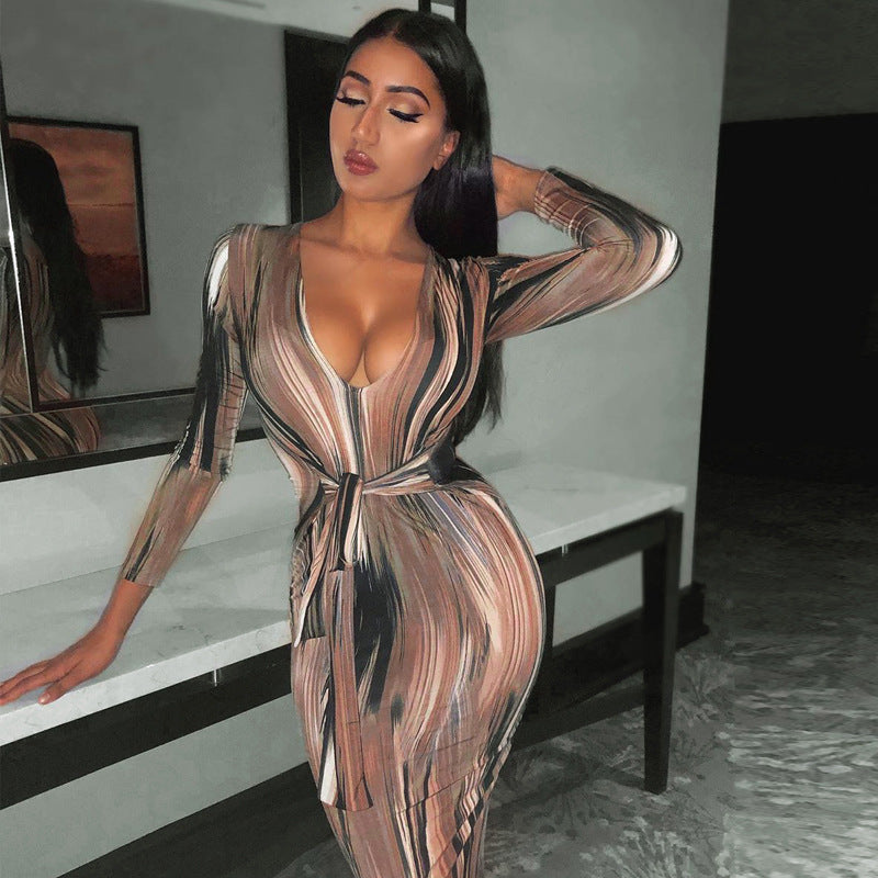 Women Dresses Spring Sexy Long Sleeve V-neck Dress