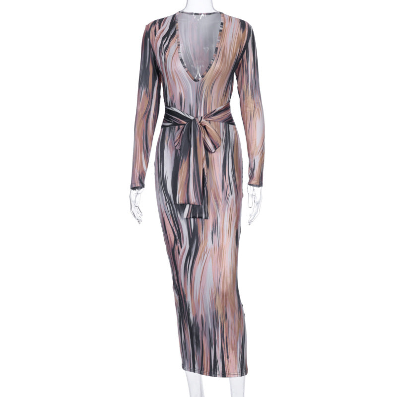 Women Dresses Spring Sexy Long Sleeve V-neck Dress