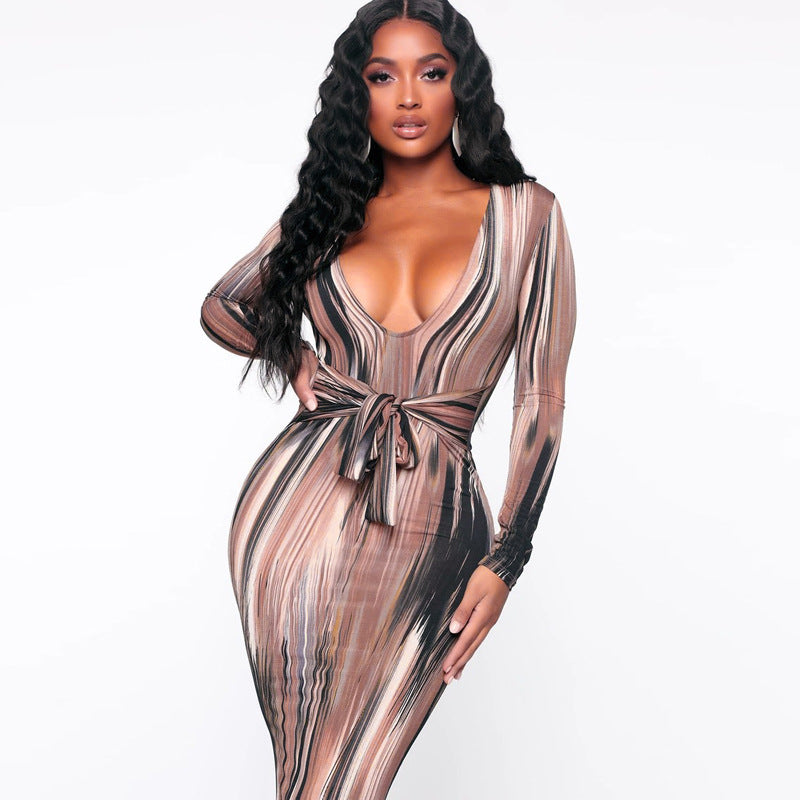 Women Dresses Spring Sexy Long Sleeve V-neck Dress