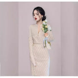 Women Maxi Dress Spring and Autumn Zipper Long Sleeve Slim Fit Hip Knitwear Dress