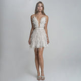 Harlem Night Attire Autumn Winter Sexy Backless Party Dress V-neck Feather Suspender Dress