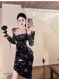 Women Maxi Dress Autumn and Winter New Gold Velvet Sheath Dress