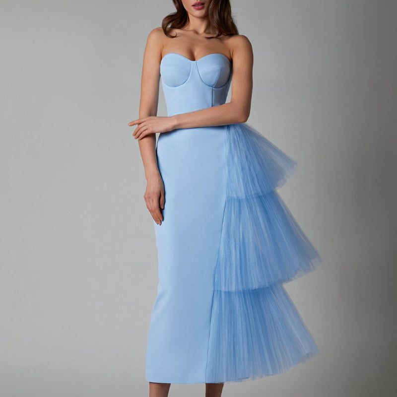 Harlem Night Attire Summer Formal Dress High Elastic Mesh Slim Fit Split Dress
