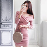 Women Maxi Dress Autumn Winter Sexy V-neck off-Shoulder Long Sleeve Narrow Dress