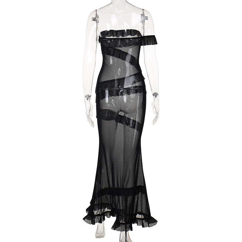 Women Dresses Sexy Ribbon Dress Spring Summer Slim-Fit Long Dress