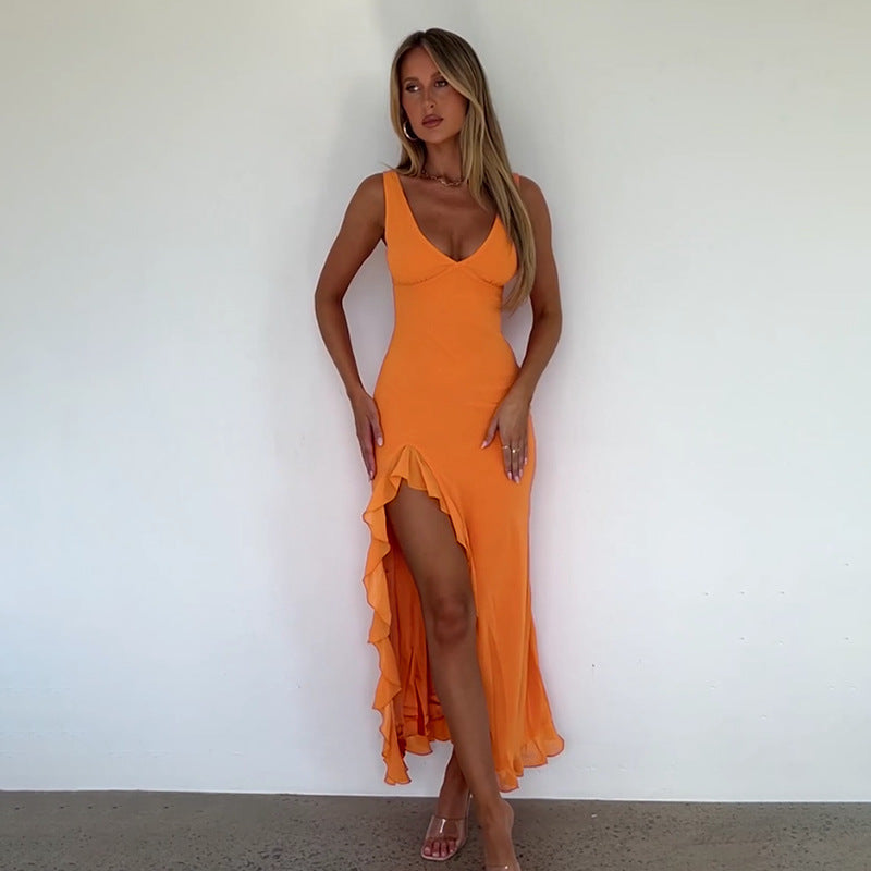 Women Dresses Sexy V-neck Dress Summer Slim-Fit Suspender Dress