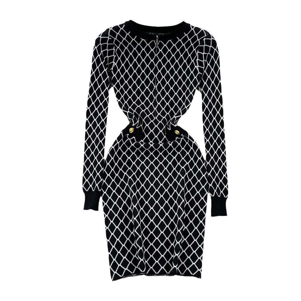 Women Maxi Dress Spring and Autumn Zipper Long Sleeve Slim Fit Hip Knitwear Dress