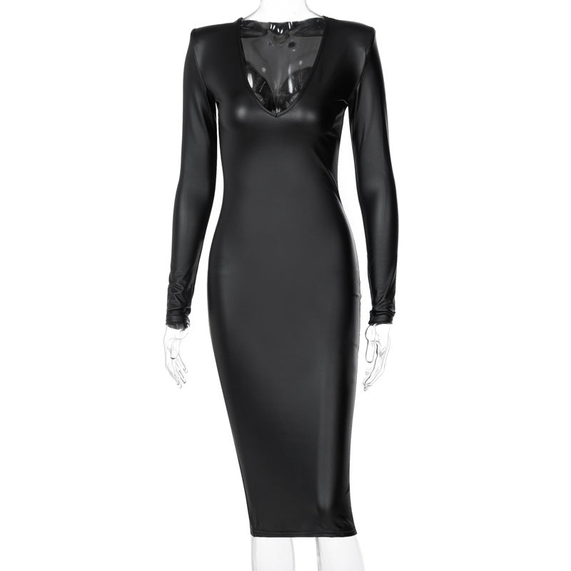 Women Dresses Spring V-neck Long-Sleeve Dress