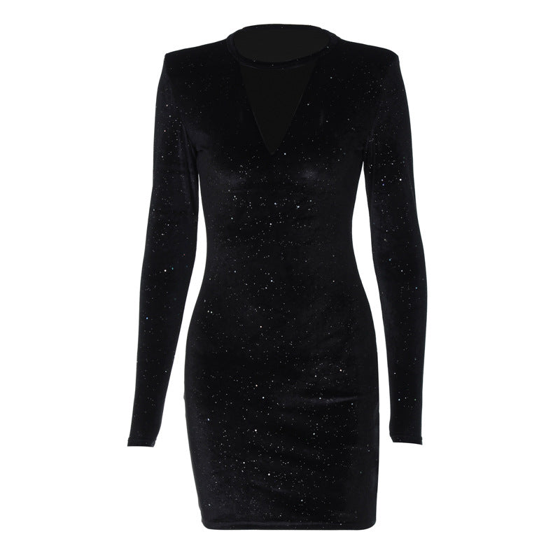 Women Dresses Winter Mesh Slim Fit Long Sleeve Narrow Dress