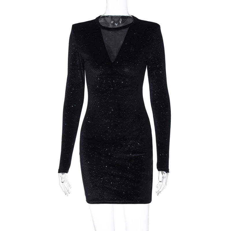 Women Dresses Winter Mesh Slim Fit Long Sleeve Narrow Dress