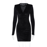 Women Dresses Winter Mesh Slim Fit Long Sleeve Narrow Dress