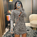 Women Dresses Autumn Sexy Mesh Floral Print Hollow out Long Sleeve Dress