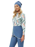 Muslim Bathing Suits Muslim Swimwear Printed Muslim Women's Swimsuit Zipper Chest Pad Burkini
