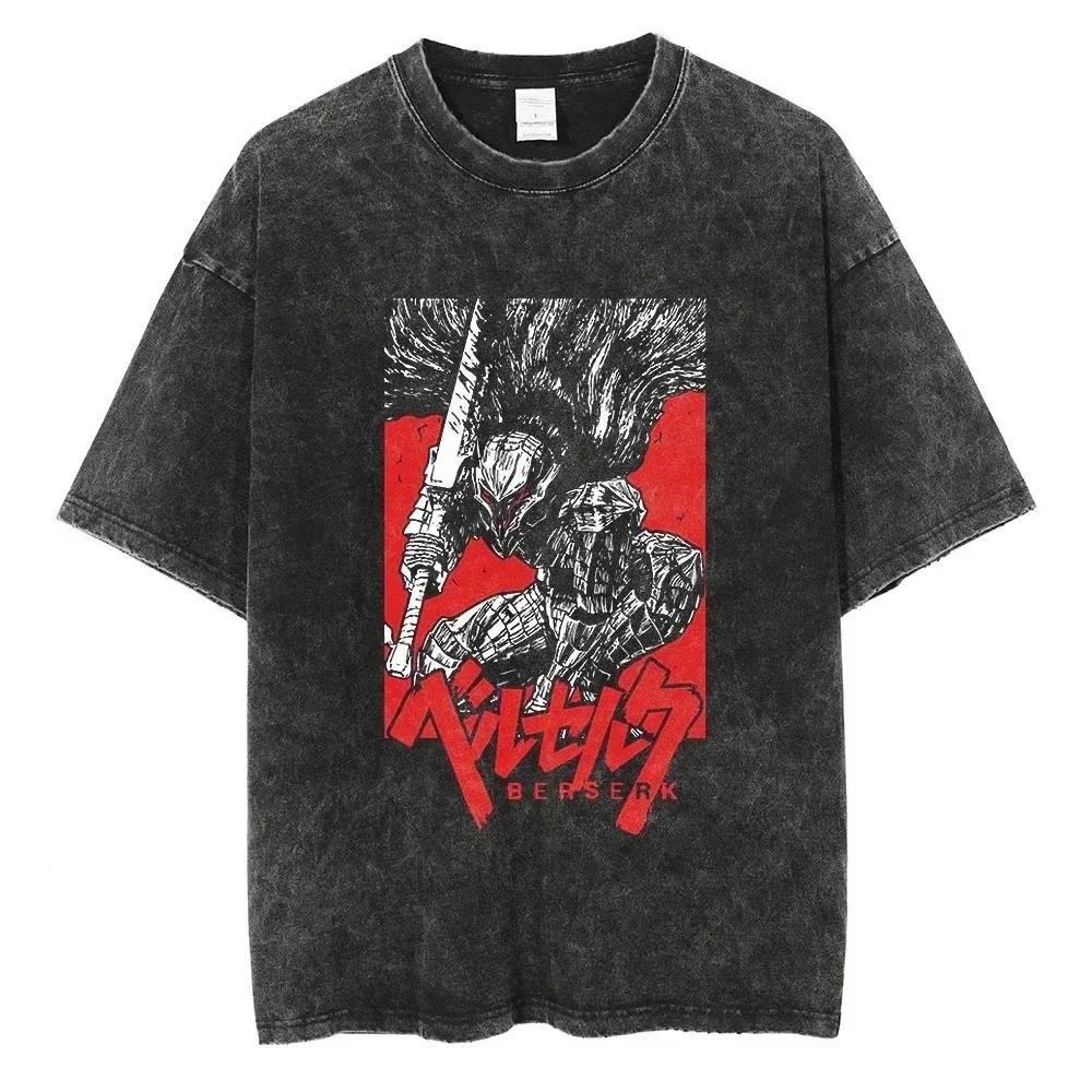 2024 Berserk Print T Shirt Men Vintage Washed T-Shirt