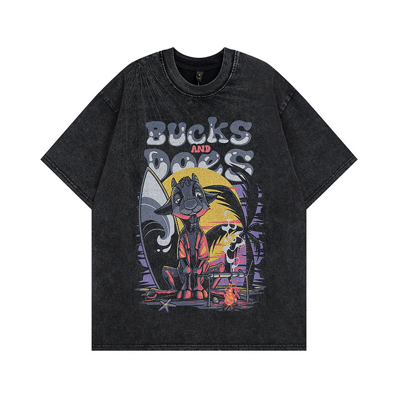 Men's T Shirt Vintage Short-Sleeved T-shirt Men's and Women's Retro Oversize Couple Tee