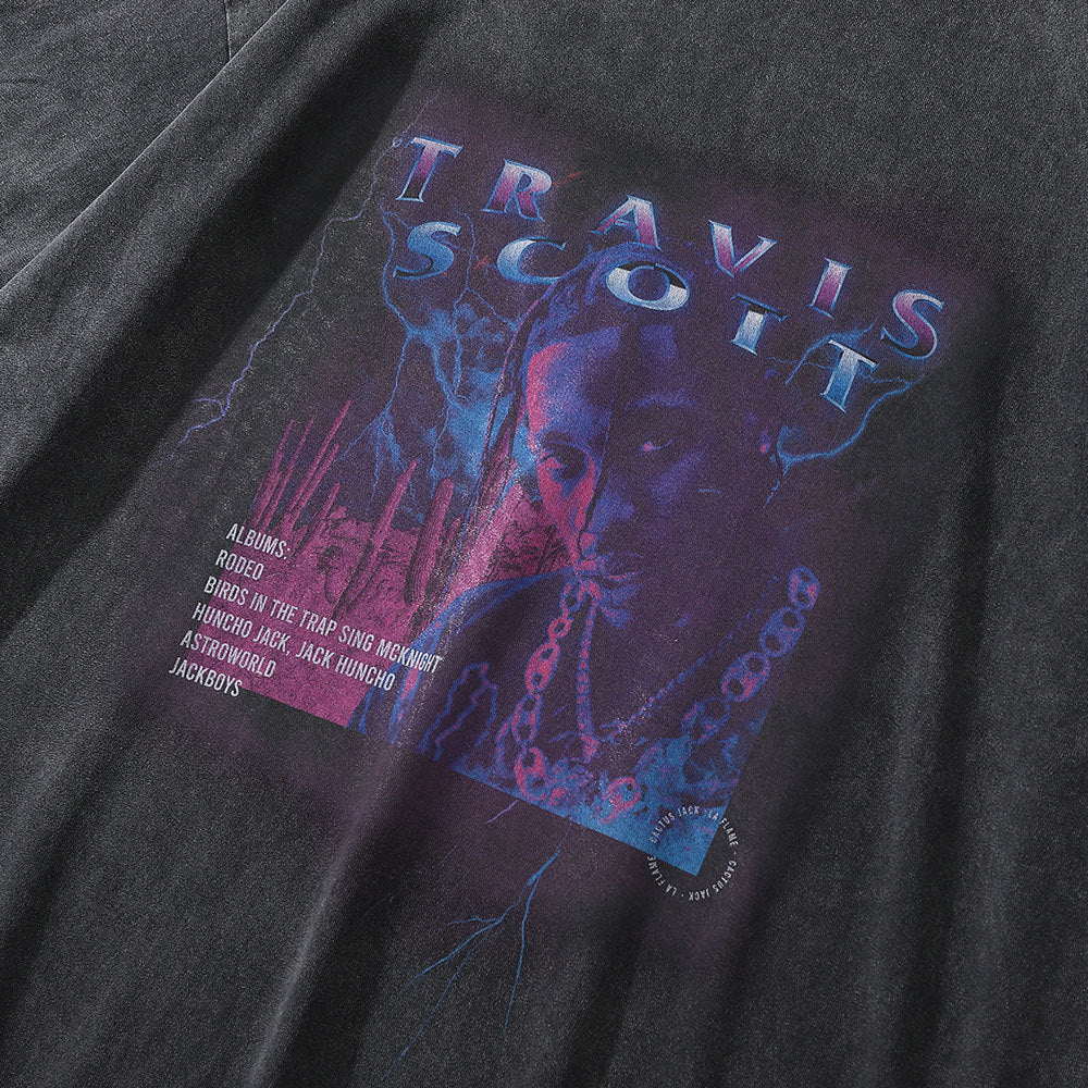 Men Vintage T-Shirt Character Printed Short Sleeve T-shirt Men Washed Distressed round Neck Half Sleeve