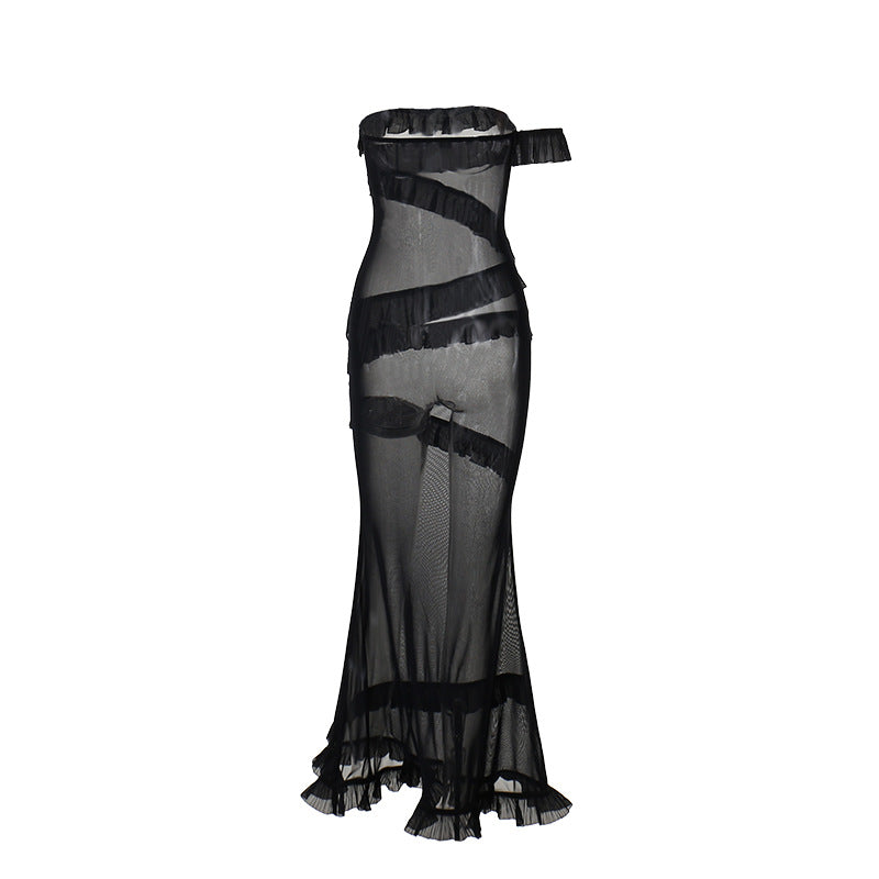 Women Dresses Sexy Ribbon Dress Spring Summer Slim-Fit Long Dress