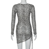 Women Dresses Autumn Sexy Mesh Floral Print Hollow out Long Sleeve Dress