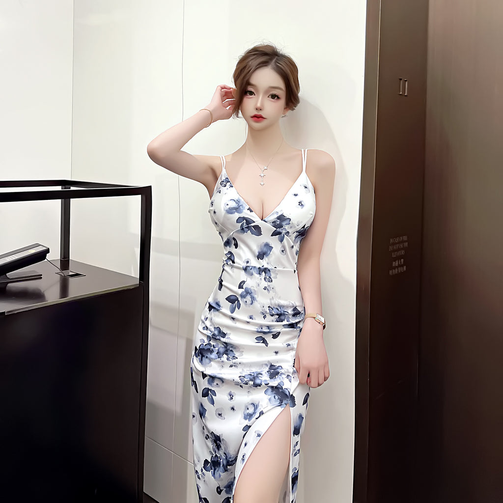 Women Maxi Dress Summer Sexy Print Hip Spaghetti Straps Dress