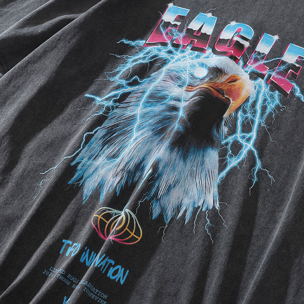 Men Vintage T-Shirt Eagle Science Fiction Short Sleeve T-shirt Crew Neck Half Sleeve T-shirt