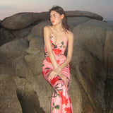 Women Dresses Sexy Backless Printing Slip Dress