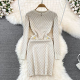 Women Maxi Dress Spring and Autumn Zipper Long Sleeve Slim Fit Hip Knitwear Dress
