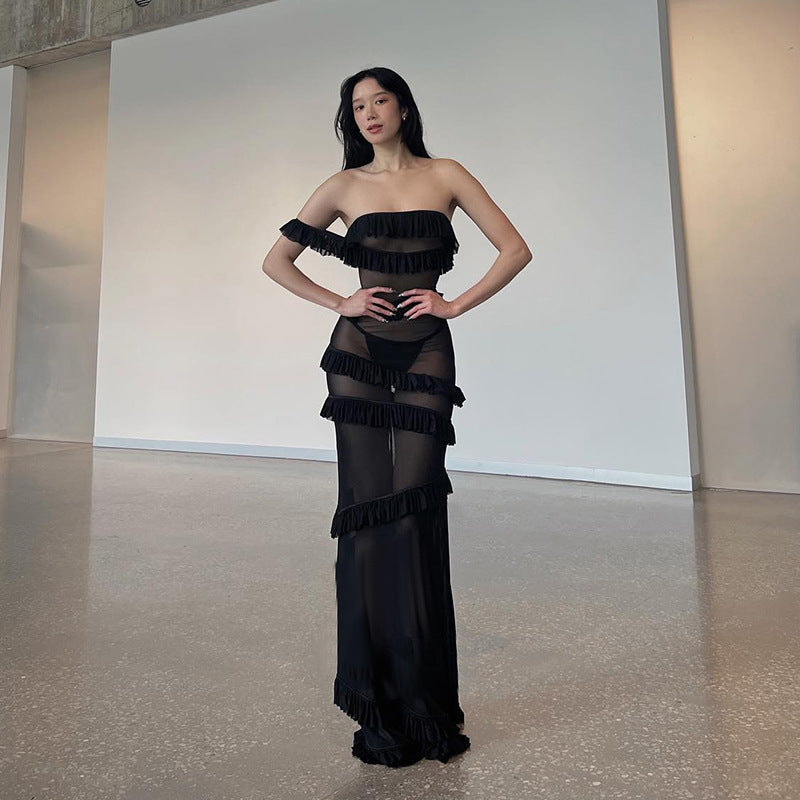Women Dresses Sexy Ribbon Dress Spring Summer Slim-Fit Long Dress