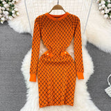 Women Maxi Dress Spring and Autumn Zipper Long Sleeve Slim Fit Hip Knitwear Dress