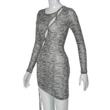 Women Dresses Autumn Sexy Mesh Floral Print Hollow out Long Sleeve Dress