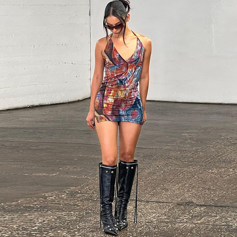 Women Dresses Summer Sexy V-neck Backless Sheath Dress