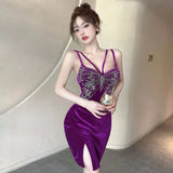 Women Maxi Dress Spring/Summer V-neck Pleuche Hip Spaghetti Straps Dress