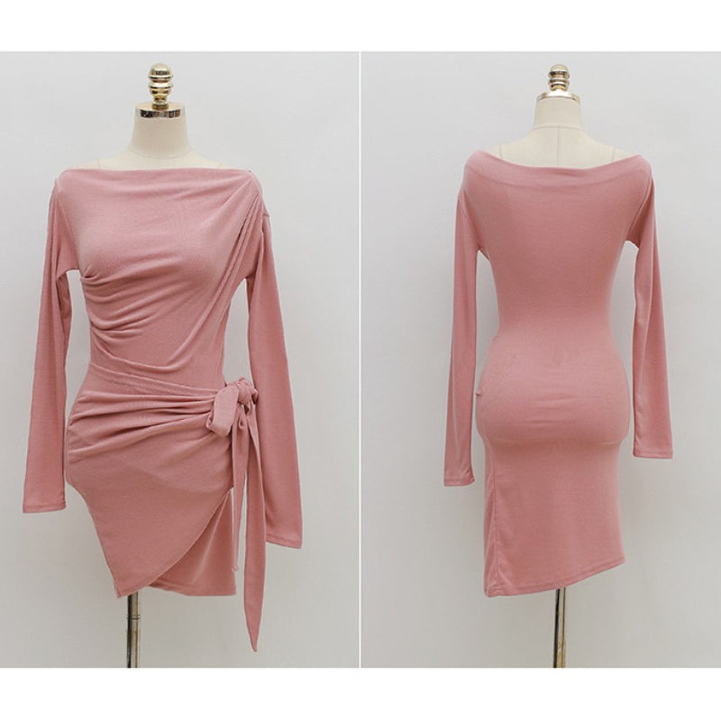 Women Maxi Dress Autumn and Winter Sheath Slim-Fit Long Sleeve Dress