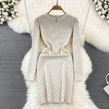 Women Maxi Dress Spring and Autumn Zipper Long Sleeve Slim Fit Hip Knitwear Dress