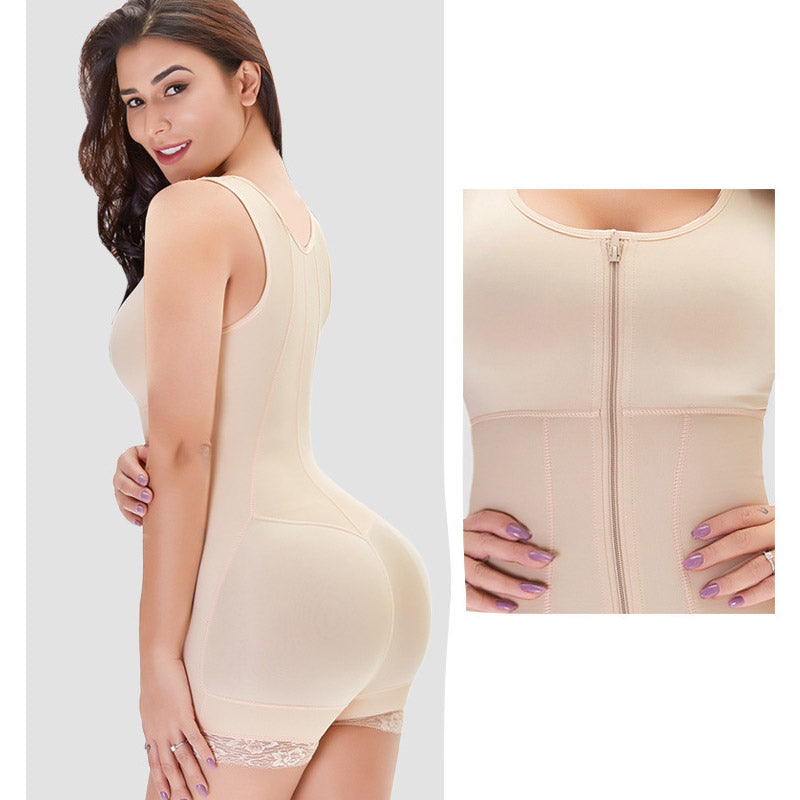 Large Size One-Piece Front Zipper Belly Contracting Push up Chest Support Hip Lift Body Shaping Underwear
