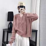 Women Knitted Pullover Autumn Loose V-neck Knitted Sweater