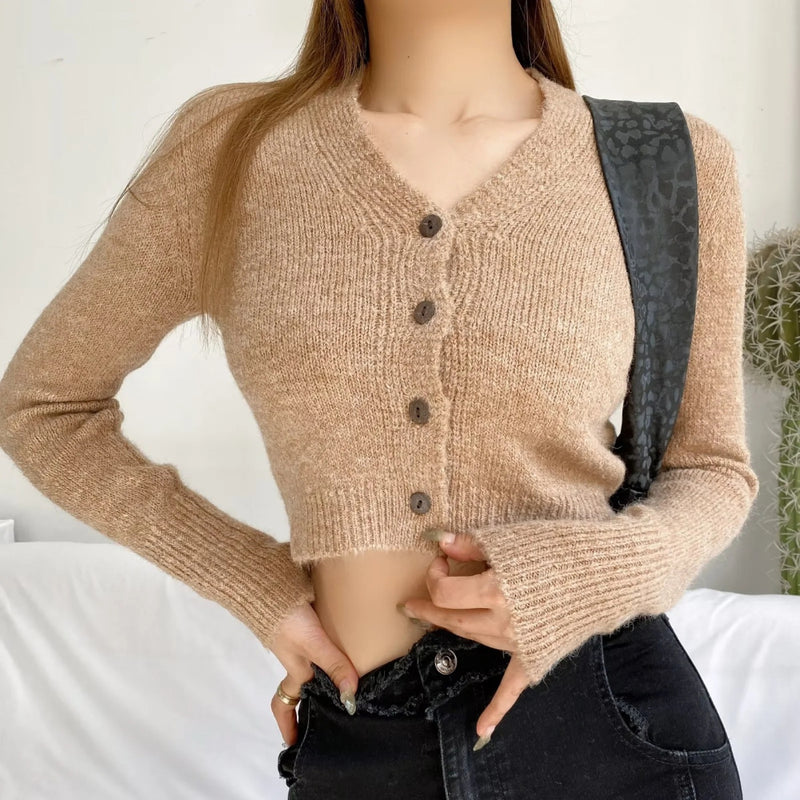 Women Sweater Knitwear Spring and Autumn V-neck Single-Breasted Knitted Cardigan