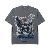 Hip-hop t-shirts, american high street style, short sleeve football print, washed vintage distressed loose fit crew neck tee