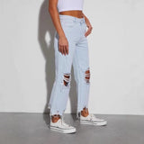 Women's pants: in-stock cross-border fashion - european & american retro wide-leg pants, loose straight-leg jeans, distressed long pants for women