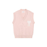 Ami heartfelt autumn/winter loose-fit versatile knit vest - blue & pink jacquard v-neck cardigan - couple's style for women