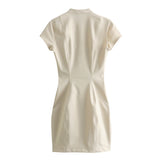 Women Dresses Summer Slim Fit Short Dress Stand Collar Sexy Skirt (Xds0414)
