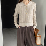 Women's Cardigan Sweater Knitted Polo Shirt Women's Long Sleeve Cardigan Top 8t8098