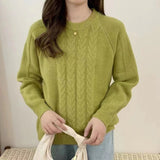 Women Knitwear Autumn Winter Retro Twist round Neck Sweater Loose Sweater