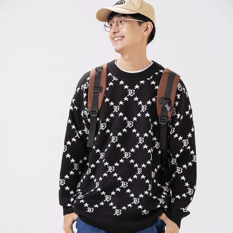 Unisex Sweater Winter Woven Plaid Sweater