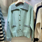 Women Knitwear Fall and Winter Lapels Sweater Loose Knitted Cardigan
