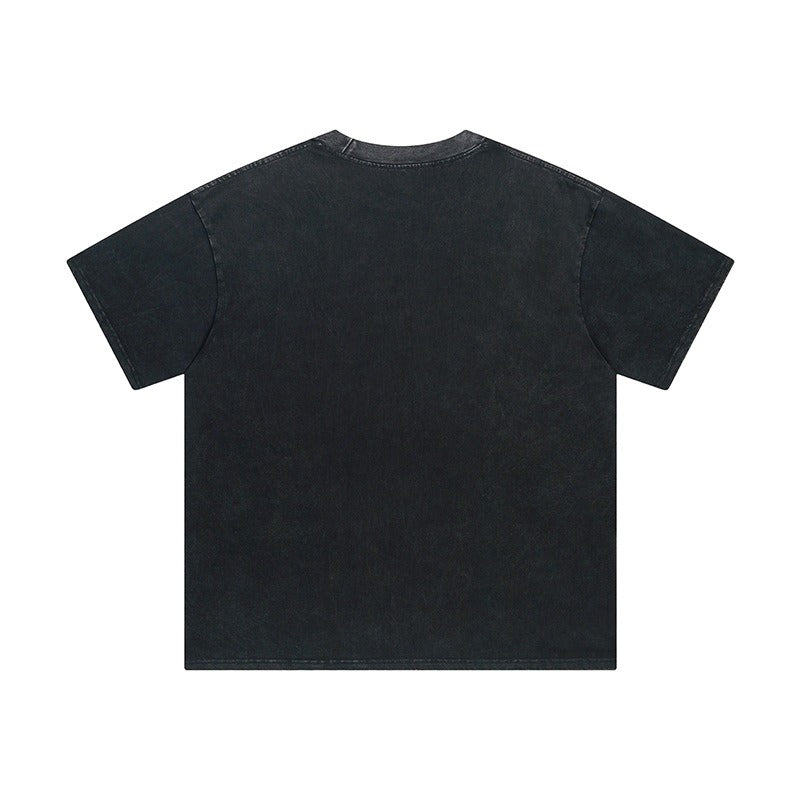 saint m t shirts s.m. washed & distressed solid color heavyweight short-sleeve tee with a small neckline