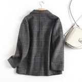 Women Suits Autumn and Winter Long Sleeve Commuter Plaid Suit Double Breasted Woolen Coat