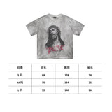 saint m t shirts Spring and summer s.m thorn character headshot small neckline distressed dirty dyed short-sleeved one piece