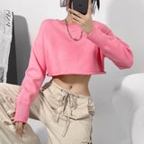 Women Sweater Knitwear Cropped Midriff-Baring Hoodie Knitwear Sweater